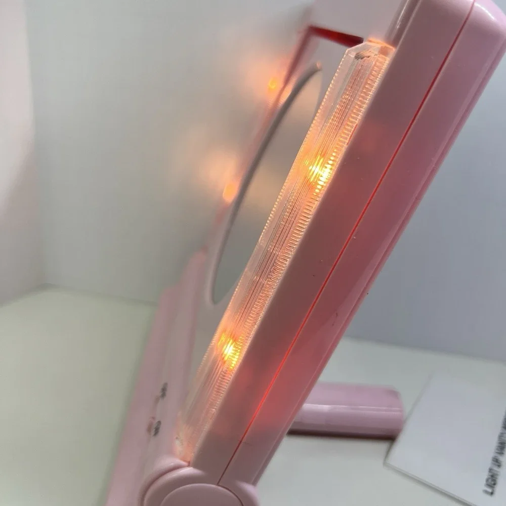 Lighted Vanity Mirror Pink Makeup‎ Mirror Folding Travel Light Up Y2K Handheld